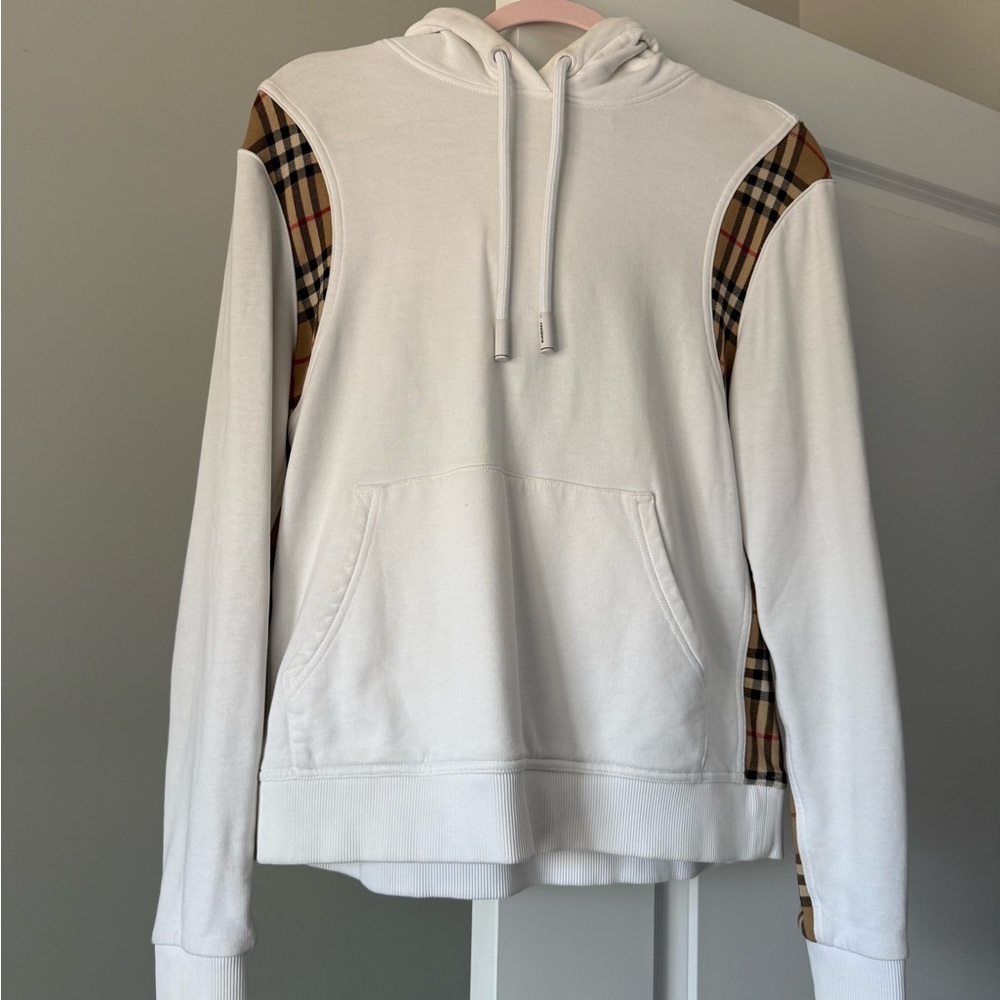 Burberry White Hoodie with Plaid Accents
